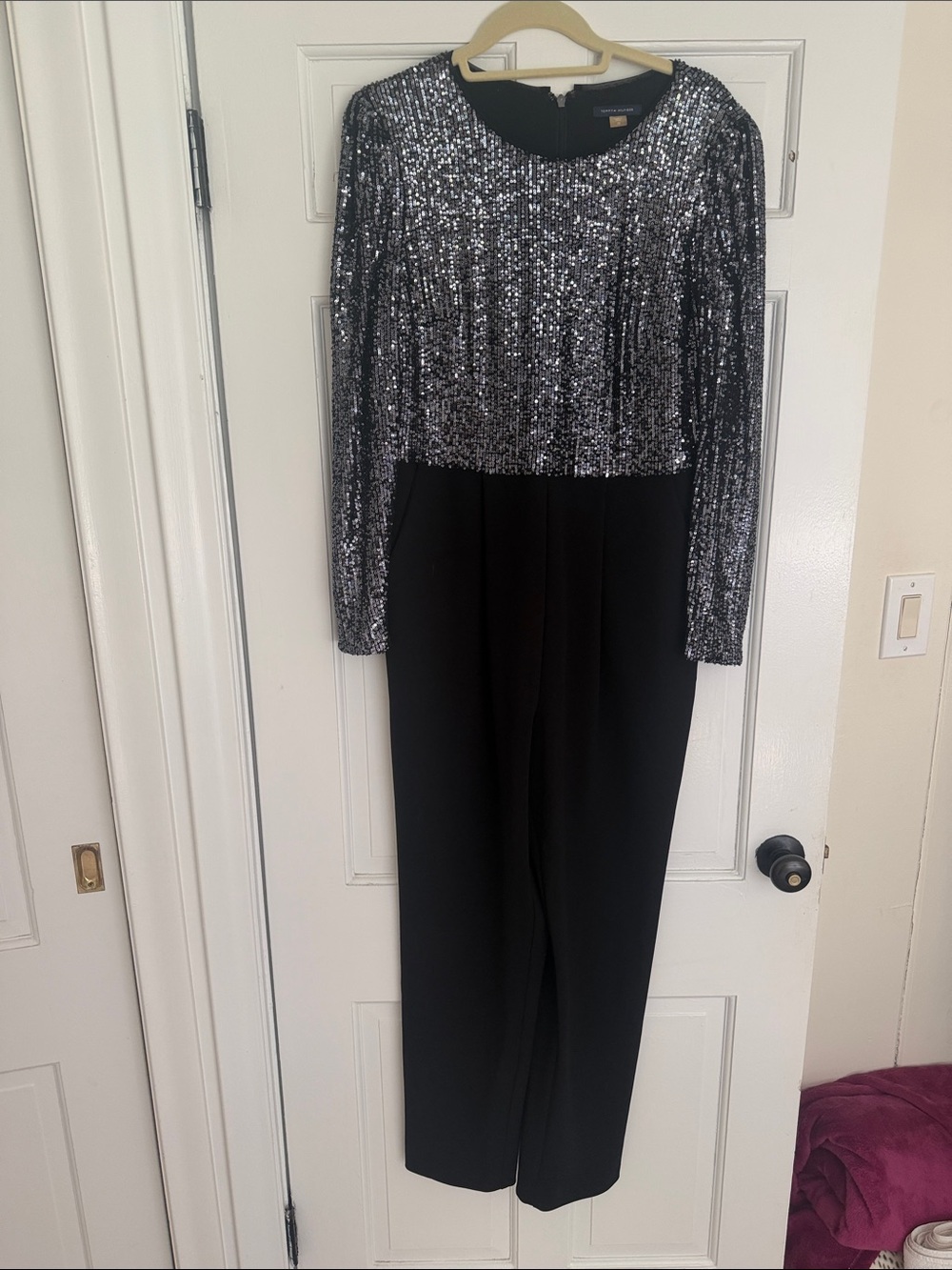 Tommy Hilfiger Silver Sequin Bodice Black Jumpsuit